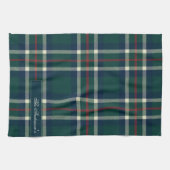 Elegant Preppy Plaid Monogram Christmas Theedoek (Horizontaal)