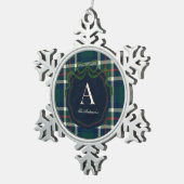 Elegant Preppy Plaid Monogram Christmas Tin Sneeuwvlok Ornament (Rechts)