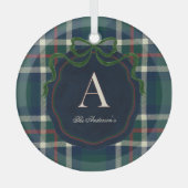 Elegant Preppy Plaid Monogram Kerstmis Glas Ornament (Voorkant)