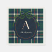 Elegant Preppy Plaid Monogram Kerstmis Servet (Voorkant)