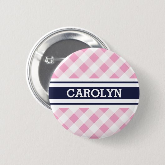 elegant preppy roze het patroonmonogram van de ronde button 5,7 cm (Voorkant /achterkant)