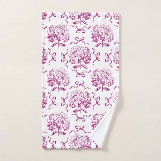 Elegant Preppy Roze Hydrangea Bow Toile Patroon Bad Handdoek (Handdoek)
