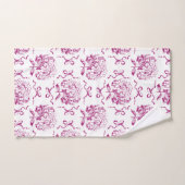 Elegant Preppy Roze Hydrangea Bow Toile Patroon Bad Handdoek (Handdoek)