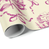 Elegant Preppy Roze Hydrangea Bow Toile Patroon Cadeaupapier (Rol Hoek)