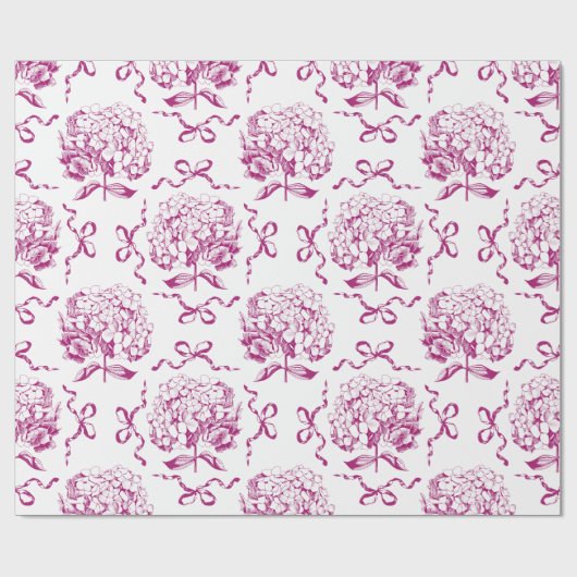 Elegant Preppy Roze Hydrangea Bow Toile Patroon Cadeaupapier (Vlak)