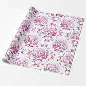 Elegant Preppy Roze Hydrangea Bow Toile Patroon Cadeaupapier (Uitgerold)
