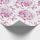 Elegant Preppy Roze Hydrangea Bow Toile Patroon Cadeaupapier (Hoek)