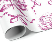 Elegant Preppy Roze Hydrangea Bow Toile Patroon Cadeaupapier (Rol Hoek)
