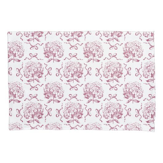 Elegant Preppy Roze Hydrangea Bow Toile Patroon Kussensloop (Voorkant)