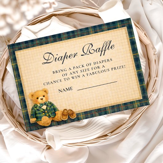 Elegant Preppy Teddy Bear Diapper Raffle Informatiekaartje