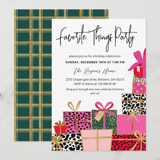 Elegant Presents Favorite Things Party Holiday Kaart (Voorkant / Achterkant)
