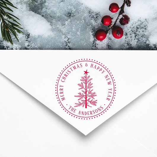 Elegant Prettig Kerstfeest & Gelukkig Nieuwjaar  Rubberstempel