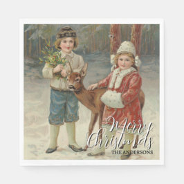 Elegant Prettig Kerstfeest Winter Kinderen Servet
