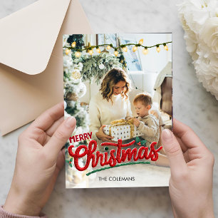 Elegant Prettig Kerstmis één foto gepersonaliseerd Feestdagenkaart