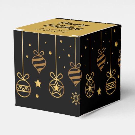 Elegant Prettige feestdagen Black Gold Custom Bedankdoosjes (Voorkant Zijde)