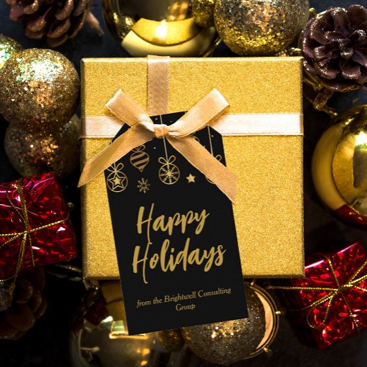 Elegant Prettige feestdagen Black Gold Custom Busi Cadeaulabel