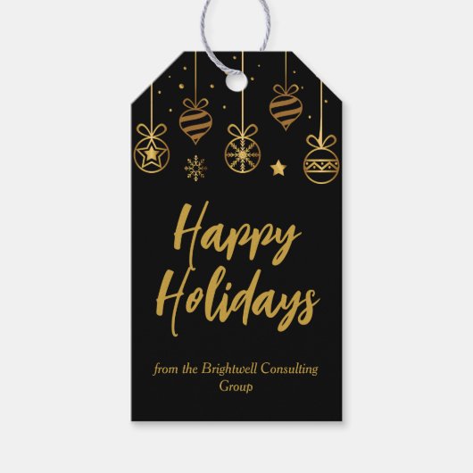 Elegant Prettige feestdagen Black Gold Custom Busi Cadeaulabel (Voorkant)