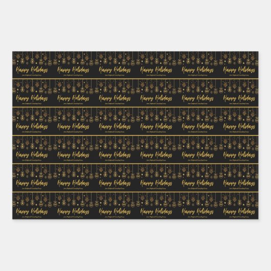 Elegant Prettige feestdagen Black Gold Custom Busi Inpakpapier Vel (Voorkant)