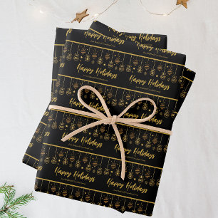 Elegant Prettige feestdagen Black Gold Custom Busi Inpakpapier Vel