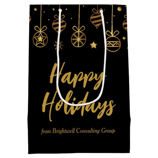 Elegant Prettige feestdagen Black Gold Custom Busi Medium Cadeauzakje (Achterkant)