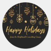 Elegant Prettige feestdagen Black Gold Custom Busi Ronde Sticker (Voorkant)