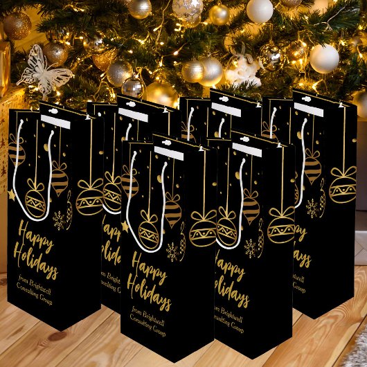 Elegant Prettige feestdagen Black Gold Custom Busi Wijn Cadeautas