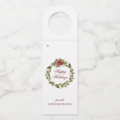 Elegant Prettige feestdagen Floral Wreath Flessenhanger (Voorkant)