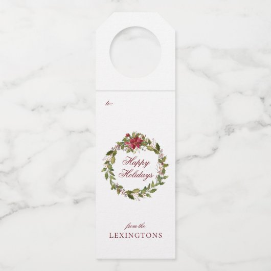 Elegant Prettige feestdagen Floral Wreath Flessenhanger (Voorkant)