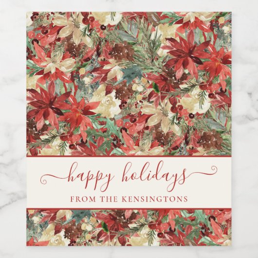 Elegant Prettige feestdagen Poinsettia Kerstmis Wijn Etiket (Enkel label)