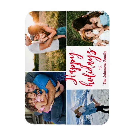 elegant prettige feestdagen rood 4 foto ' s collag magneet (Verticaal)