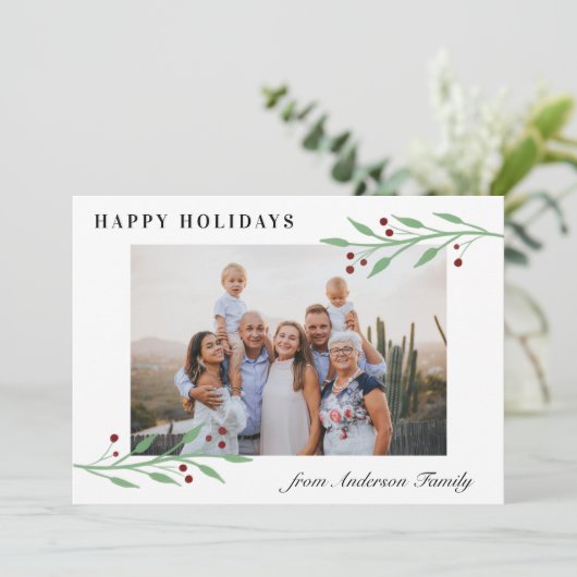 Elegant Prettige feestdagen Waterverf Cherry Foto Feestdagenkaart (Staand voorkant)