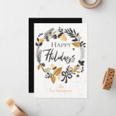 Elegant Prettige feestdagen Yellow Black Wreath Ho Notitiekaartje (Voorkant / Achterkant in situ)