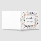 Elegant Pretty Beige Blue Flowers Floral Wedding Gastenboek (Volledig)