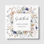 Elegant Pretty Beige Blue Flowers Floral Wedding Gastenboek (Voorkant)