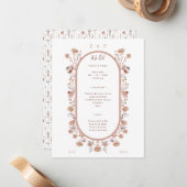 Elegant Pretty Floral Botanical Wedding Invitation Notitiekaartje (Voorkant / Achterkant in situ)