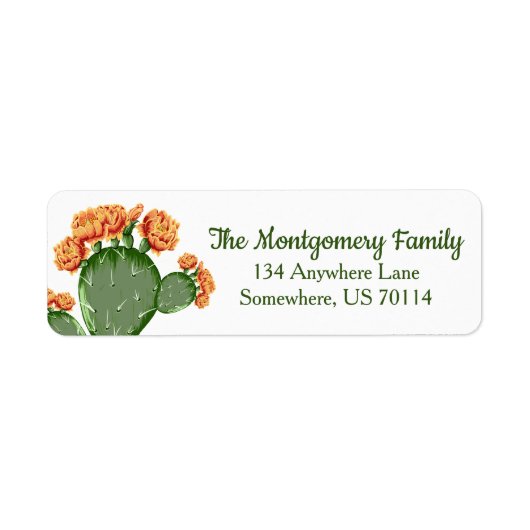 Elegant Prickly Pear & Oranje Cactus Flowers Etiket (Voorkant)