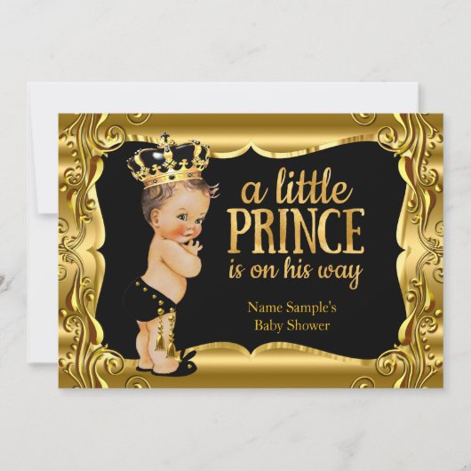 Elegant Prince Baby shower Black Gold Brunette Kaart (Voorkant)