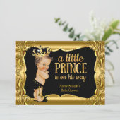Elegant Prince Baby shower Black Gold Brunette Kaart (Staand voorkant)
