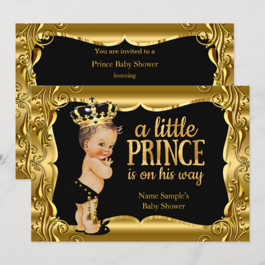 Elegant Prince Baby shower Black Gold Brunette Kaart (Voorkant / Achterkant)
