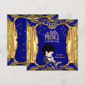 Elegant Prince Baby shower Blue Gold Brunette Kaart (Voorkant / Achterkant)