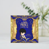 Elegant Prince Baby shower Blue Gold Brunette Kaart (Staand voorkant)