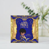 Elegant Prince Baby shower Blue Gold Ethnic Kaart (Staand voorkant)