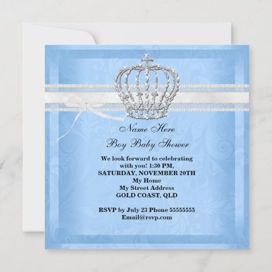 Elegant Prince Baby shower Boy Blue Little Prince Kaart (Achterkant)