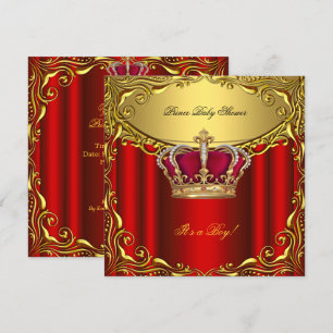 Elegant Prince Baby shower Regal Red Gold Boy Kaart