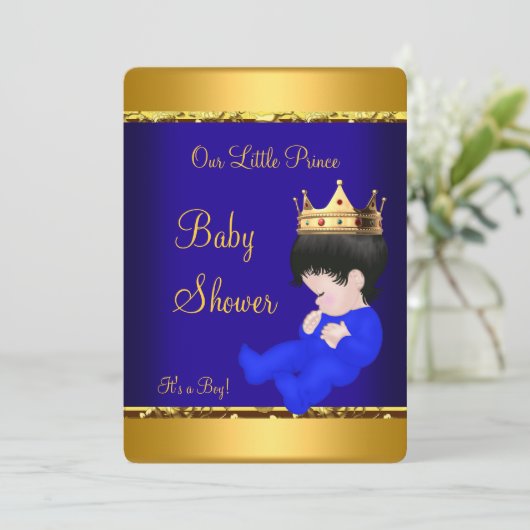 Elegant Prince Baby shower Royal Blue Gold Boy Kaart (Staand voorkant)