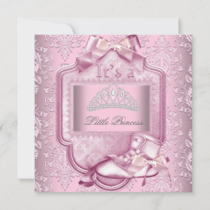 Elegant Princess Baby shower Girl Pink Damask Shoe Kaart