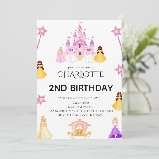 Elegant Princess Birthday Celebration Kaart (Staand voorkant)