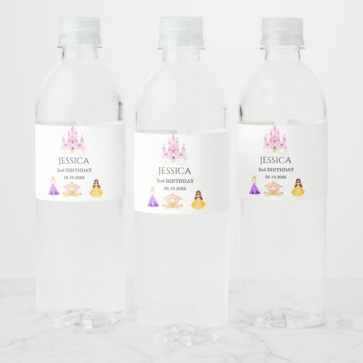 Elegant Princess Birthday Celebration Waterfles Etiket (Flessen)