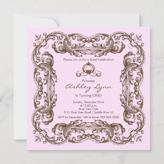 Elegant  Princess Birthday Party Invitation Kaart (Voorkant)