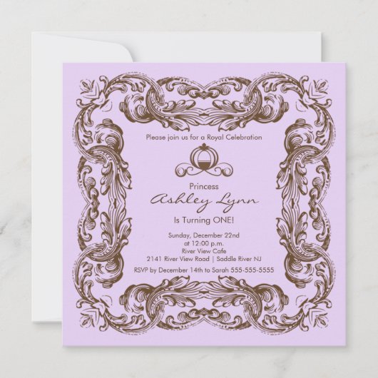 Elegant  Princess Birthday Party Invitation Kaart (Voorkant)